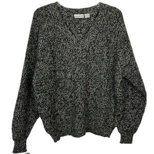 Vintage Contemporary Casuals V-Neck Black/White Chunky Knit Sweater Size XL